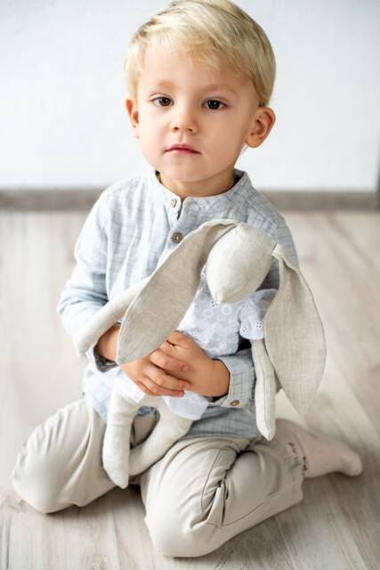 Organic Linen Stuffed Bunny Toy, Woodland Art Dolls, Handcrafted Neutral Timeless Natural Eco Baby Gift - image 1