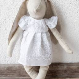 Organic Linen Stuffed Bunny Toy, Woodland Art Dolls, Handcrafted Neutral Timeless Natural Eco Baby Gift - thumbnail 2