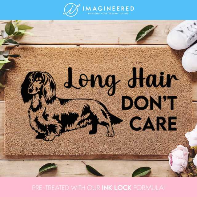 Long Hair Don't Care - Cute Sausage Dog Doormat Dachshund Lover Gifts Funny Cheeky Wiener Mat - image 1