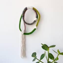 Modern Rope Knot Wall Hanging, Green Wrapped Ornament, Textile Art For Minimalist Interior - thumbnail 3