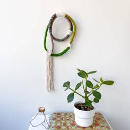 Modern Rope Knot Wall Hanging, Green Wrapped Ornament, Textile Art For Minimalist Interior - thumbnail 2