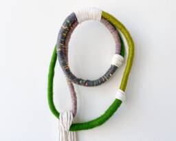 Modern Rope Knot Wall Hanging, Green Wrapped Ornament, Textile Art For Minimalist Interior - thumbnail 1