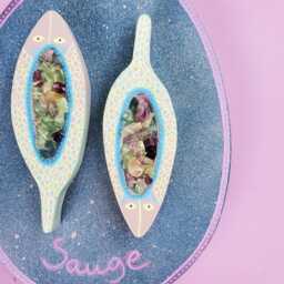 Botanical Wall Sculpture - White Sage - Wooden Plant Art Fluorite Stones, Poetic Talisman & One-Of-A-Kind Piece Inspired By Nature - thumbnail 3
