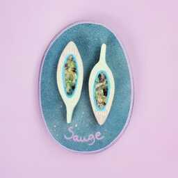 Botanical Wall Sculpture - White Sage - Wooden Plant Art Fluorite Stones, Poetic Talisman & One-Of-A-Kind Piece Inspired By Nature - thumbnail 2