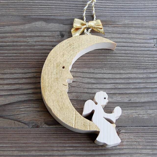 Moon With Angel Wooden Wall Window Decoration Ornament - image 1
