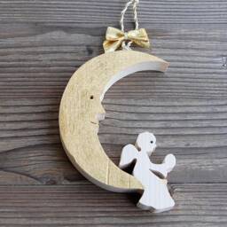 Moon With Angel Wooden Wall Window Decoration Ornament - thumbnail 1