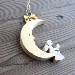 Moon With Angel Wooden Wall Window Decoration Ornament - thumbnail 2