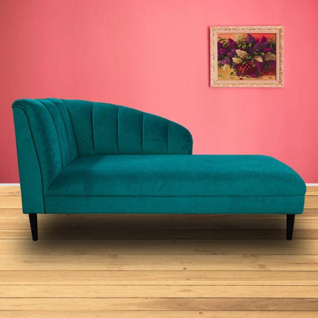 Handmade Teal Velvet Chaise Longue Extra Large Seashell Daybed, British Made - image 1