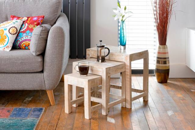Mango Rough Sawn Distressed White Washed Nest Of Tables - image 1
