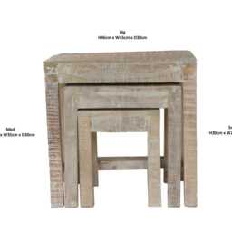Mango Rough Sawn Distressed White Washed Nest Of Tables - thumbnail 4
