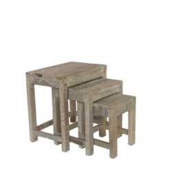 Mango Rough Sawn Distressed White Washed Nest Of Tables - thumbnail 3