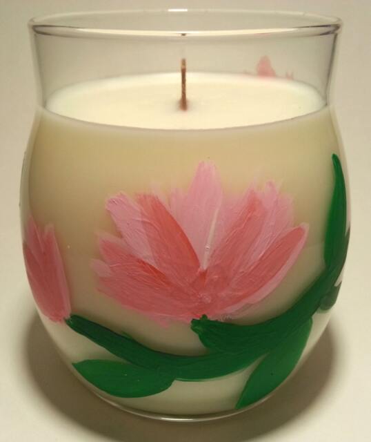 Hand-Painted Peony Soy Candle, Floral Art With Wood Wick - image 1