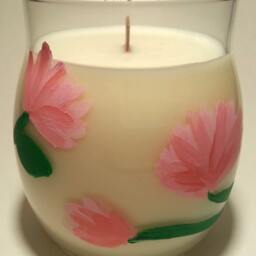 Hand-Painted Peony Soy Candle, Floral Art With Wood Wick - thumbnail 3
