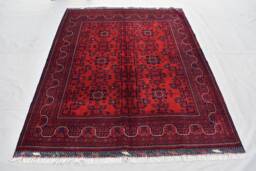 Hand-Knotted Afghan Bukhara Wool Rug - 6.6 X 5.0 Ft - thumbnail 1