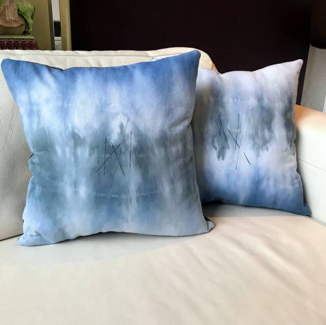 White Denim, Misty Blue & Grey Hand Dyed With Stitch Detail, Set Of 2 - image 1