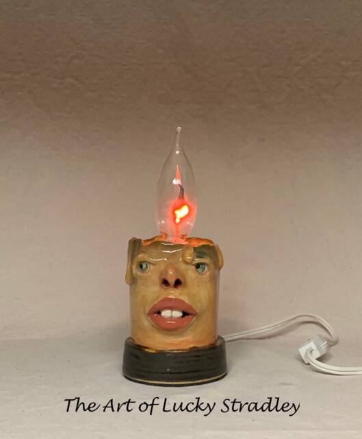 Flicker Candle - Ready To Ship-Wheel Thrown, Hand Altered & Sculpted. A Happy Fella Help Light Up Your Life. Makes A Great Nightlight - image 1