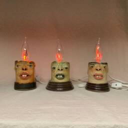 Flicker Candle - Ready To Ship-Wheel Thrown, Hand Altered & Sculpted. A Happy Fella Help Light Up Your Life. Makes A Great Nightlight - thumbnail 4