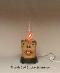 Flicker Candle - Ready To Ship-Wheel Thrown, Hand Altered & Sculpted. A Happy Fella Help Light Up Your Life. Makes A Great Nightlight - thumbnail 1