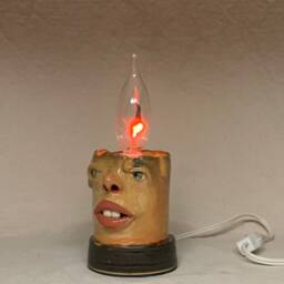 Flicker Candle - Ready To Ship-Wheel Thrown, Hand Altered & Sculpted. A Happy Fella Help Light Up Your Life. Makes A Great Nightlight - thumbnail 2