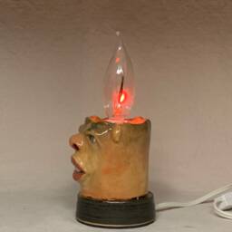 Flicker Candle - Ready To Ship-Wheel Thrown, Hand Altered & Sculpted. A Happy Fella Help Light Up Your Life. Makes A Great Nightlight - thumbnail 3