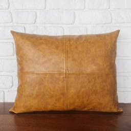 Camel Vegan Leather Pillow Cover Modern Decorative Stitched Lumbar Or Square - thumbnail 2