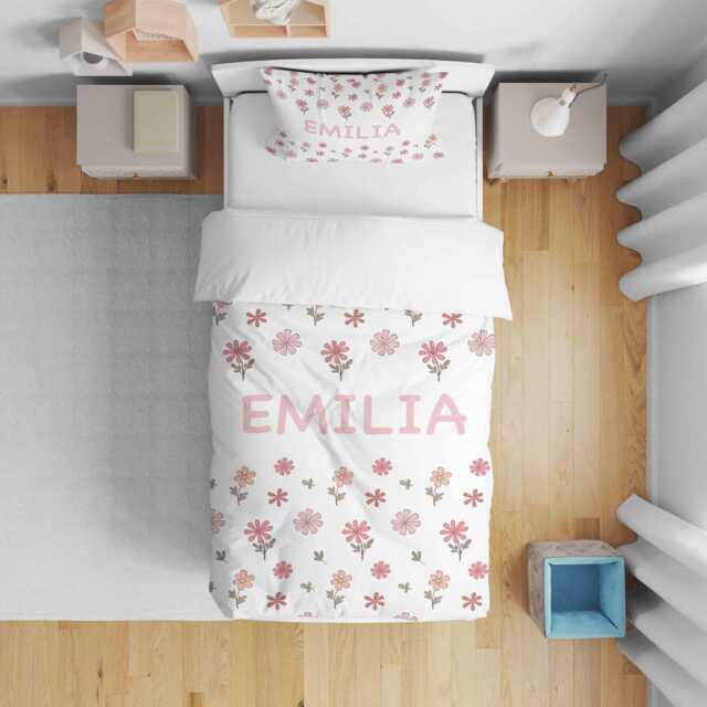 Personalised Flower Name Cot Bedding - Custom & Background Colour Baby Nursery Blanket Floral Toddler Special Gift - image 1
