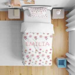 Personalised Flower Name Cot Bedding - Custom & Background Colour Baby Nursery Blanket Floral Toddler Special Gift - thumbnail 1