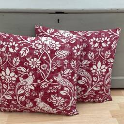 Handmade Country Animals Linen Hare, Pheasant, Game Birds Rouge Red Throw Pillow Sham Cushion Cover - thumbnail 3