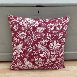 Handmade Country Animals Linen Hare, Pheasant, Game Birds Rouge Red Throw Pillow Sham Cushion Cover - thumbnail 2