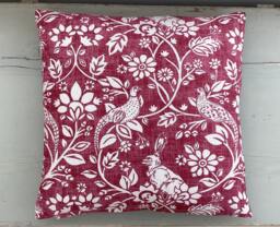 Handmade Country Animals Linen Hare, Pheasant, Game Birds Rouge Red Throw Pillow Sham Cushion Cover - thumbnail 1