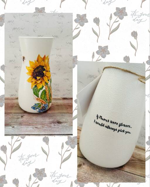 Personalised Sunflower Vase With Bees, Gifts, Gift Ideas, Personalalised Mothers Day Gifts - image 1