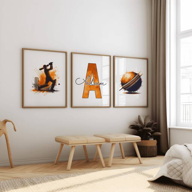 Personalised Cricket Art Print - Set Of 3 Poster Prints - Custom Wall Gift For Lover Decor Artwork - image 1