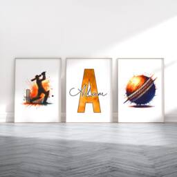 Personalised Cricket Art Print - Set Of 3 Poster Prints - Custom Wall Gift For Lover Decor Artwork - thumbnail 2