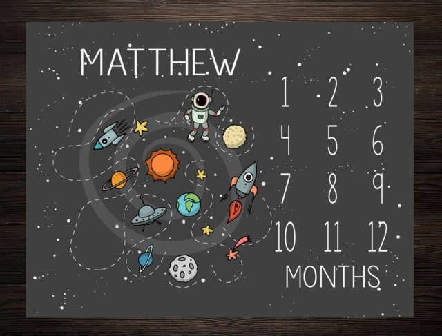 Baby Milestone Blanket Month Growth Tracker Fleece Shower Outerspace Newborn Gift Minky Boy Space Nursery - image 1
