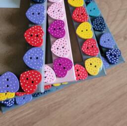 Colourful Wooden Polka Dot Heart Shaped Button Photo Frame 4 X 6 Inches