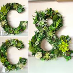 Large Moss Letter With Faux Succulents Woodland Nursery Decor - thumbnail 3