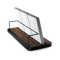 Macassar Ebony Wood Business Card Holder, Anodized Aluminum Stand - thumbnail 2