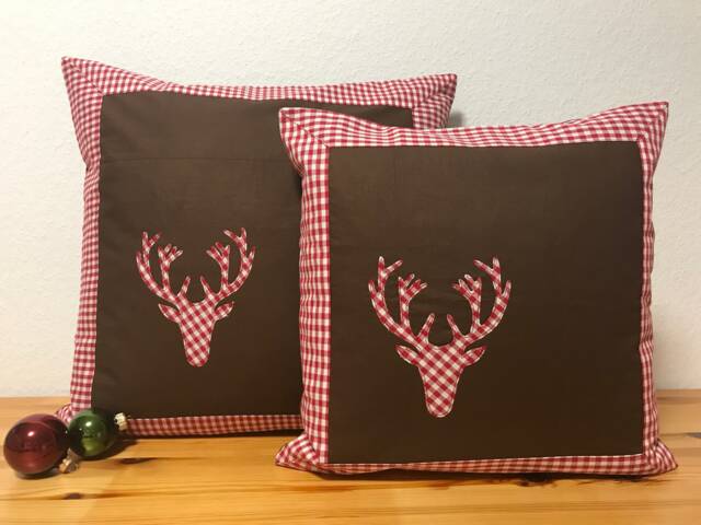Country Style Cushion Cover Pillow Christmas Red/Brown Checkered 40x40cm - image 1