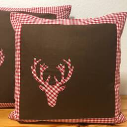 Country Style Cushion Cover Pillow Christmas Red/Brown Checkered 40x40cm - thumbnail 2