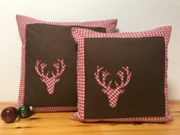 Country Style Cushion Cover Pillow Christmas Red/Brown Checkered 40x40cm - thumbnail 1