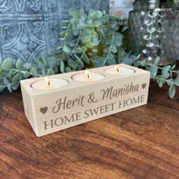 Personalised Home Sweet 3 Tealight Candle Holder - New Home Gift - thumbnail 2