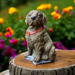 Concrete Labrador Puppy Statue With Red Collar Cement Dog Figurine Outdoor Garden Ornament Stone Pet Sculpture Yard Decor Dog Lover Gift