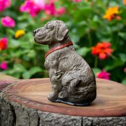 Concrete Labrador Puppy Statue With Red Collar Cement Dog Figurine Outdoor Garden Ornament Stone Pet Sculpture Yard Decor Dog Lover Gift - thumbnail 2