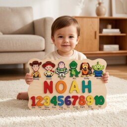 Personalized Winnie The Pooh Name Puzzle Board, Custom - Combining Geometry & Numbers, 1st Birthday Baby Gift - thumbnail 2