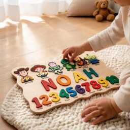Personalized Winnie The Pooh Name Puzzle Board, Custom - Combining Geometry & Numbers, 1st Birthday Baby Gift - thumbnail 3