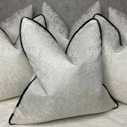 Herringbone Ivory Cushion Cover Gold Shimmer Black Velvet Piping Luxury Piped Pillow Sham Beaumont Textiles Made in UK Bella - thumbnail 3