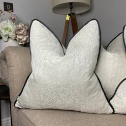 Herringbone Ivory Cushion Cover Gold Shimmer Black Velvet Piping Luxury Piped Pillow Sham Beaumont Textiles Made in UK Bella - thumbnail 1