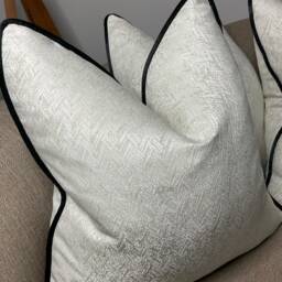 Herringbone Ivory Cushion Cover Gold Shimmer Black Velvet Piping Luxury Piped Pillow Sham Beaumont Textiles Made in UK Bella - thumbnail 2