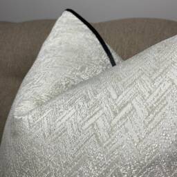 Herringbone Ivory Cushion Cover Gold Shimmer Black Velvet Piping Luxury Piped Pillow Sham Beaumont Textiles Made in UK Bella - thumbnail 4