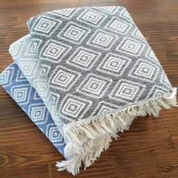 Geometric Blanket Throw - 100% Cotton Quilt Bohemian Cozy Couch Natural Home Linen Double-Sided - thumbnail 2